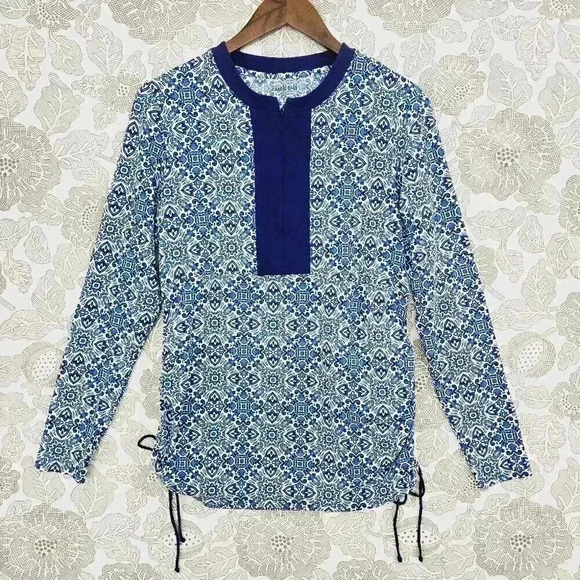 Lands' End Nylon Long sleeve Paisley Zip up Women's Shirt M 8134 - Picture 1 of 8